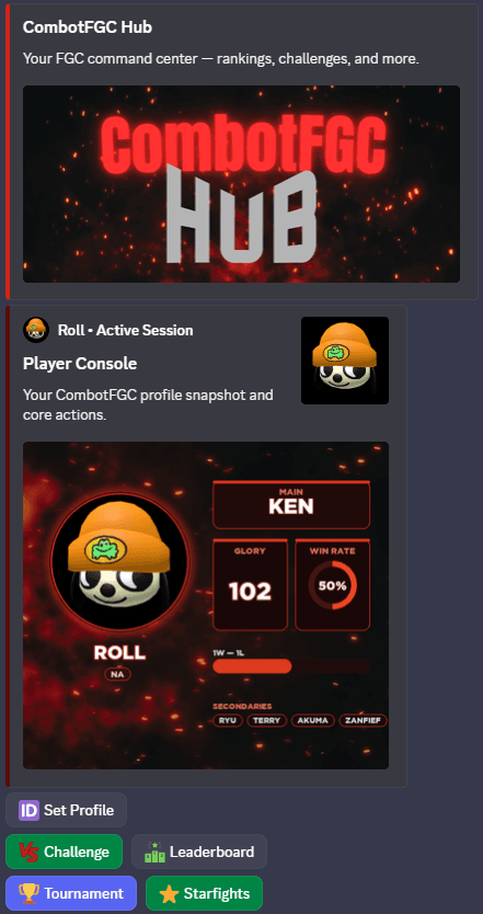 CombotFGC universal hub and profile, themed for any game