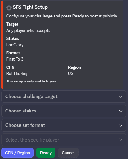 Fight setup interface