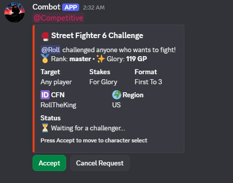 Match request screen
