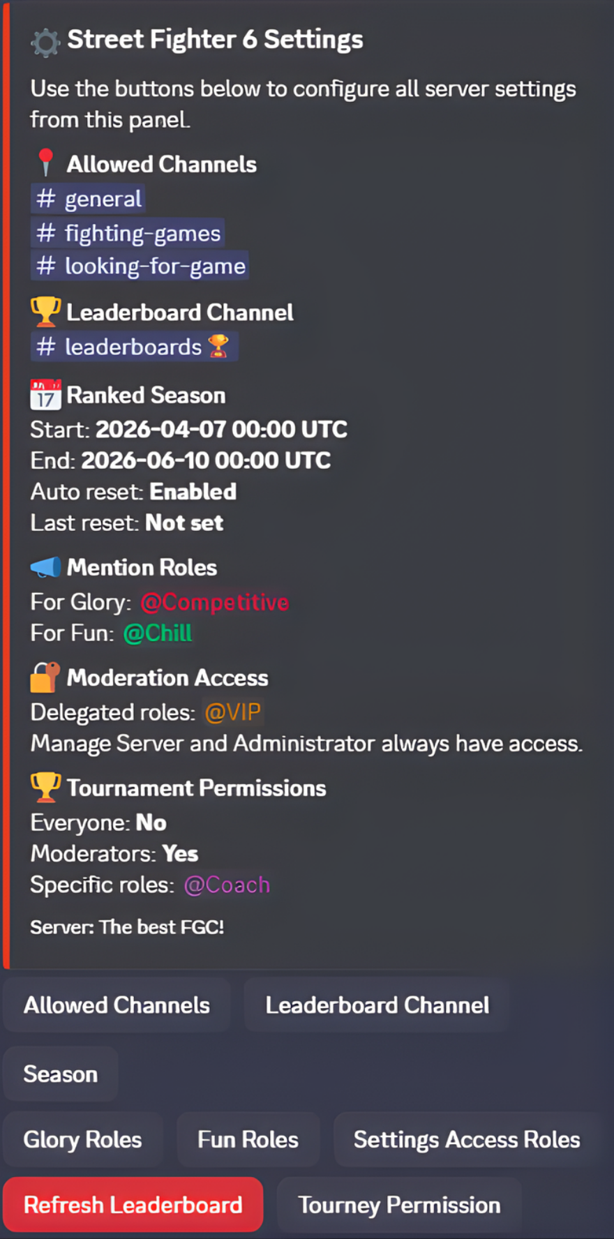 Moderation settings panel